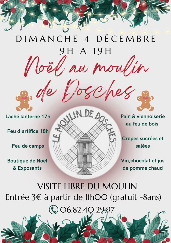 Marché de Noël du Moulin du Dosche 2022 - Affiche du marché de Noël | Pâtisserie Laurent Duparcq